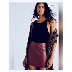 NWT Free People Modern Femme Faux-Leather Mini Skirt Berry/Plum/Purple Size 6